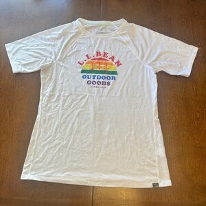 L.L. Bean White Tee with Rainbow Graphic